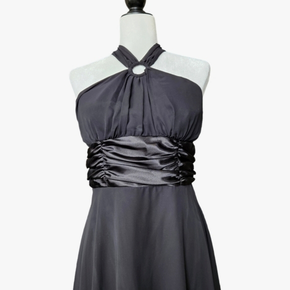 Connected Apparel strapless black chiffon midi dress ties around neck Size 12 - Picture 4 of 16